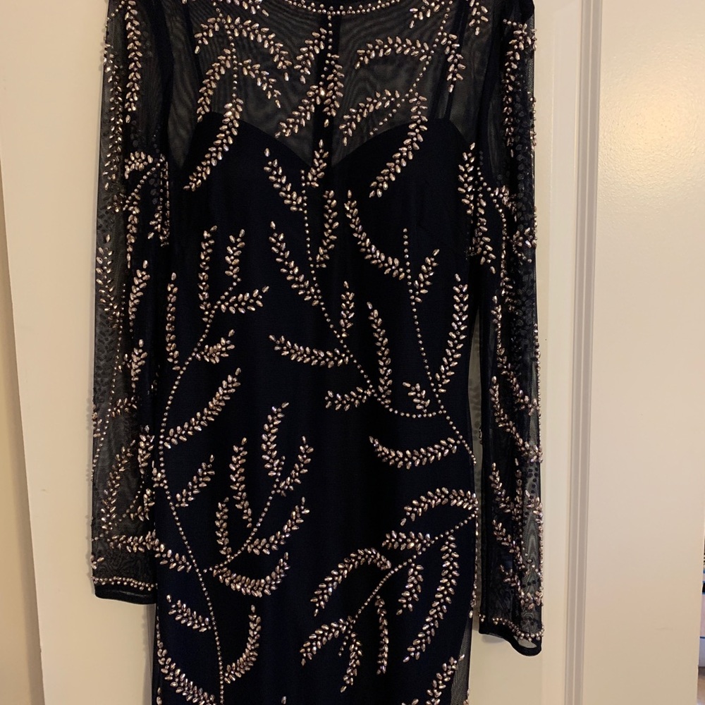 bloomingdales aqua blue beaded mini dress